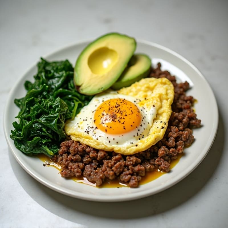 Egg White and Lean Beef Scramble with Sautéed Spinach