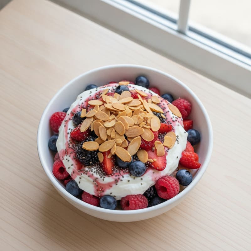 Greek Yogurt Protein Parfait with Mixed Berries and Almonds