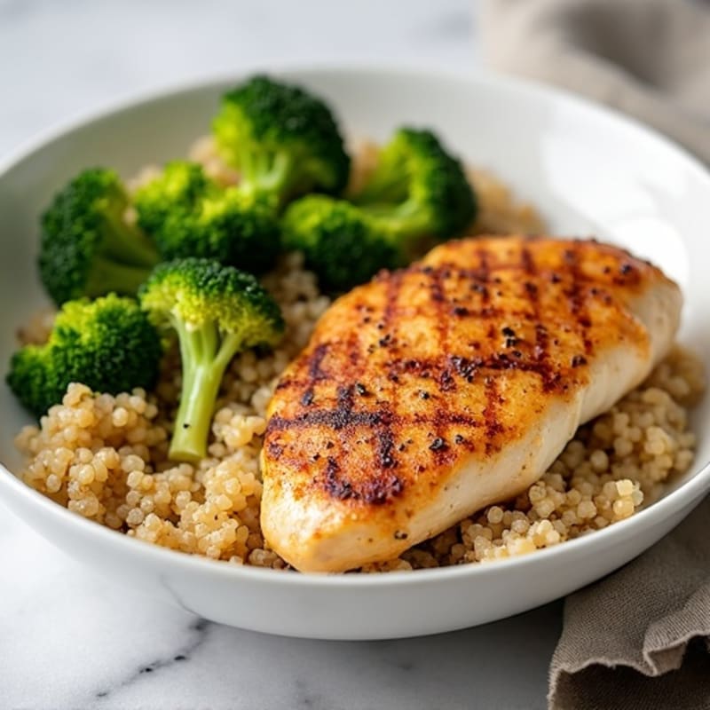 Grilled Chicken Breast with Quinoa and Roasted Broccoli