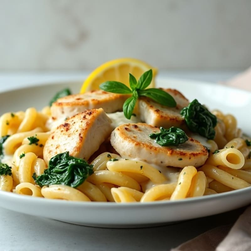 Creamy Lemon Herb Chicken with Whole Wheat Pasta and Fresh Spinach