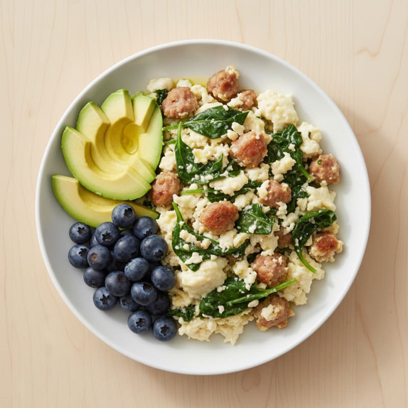 Egg White Scramble with Spinach and Turkey Sausage