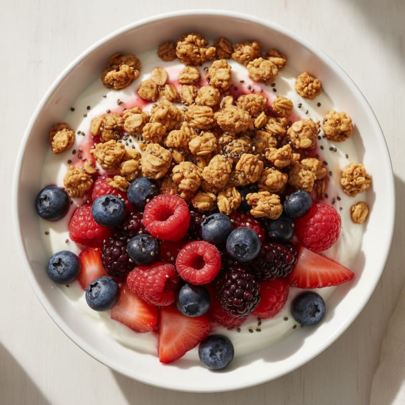 Creamy Greek Yogurt Parfait with Mixed Berries and Protein Granola