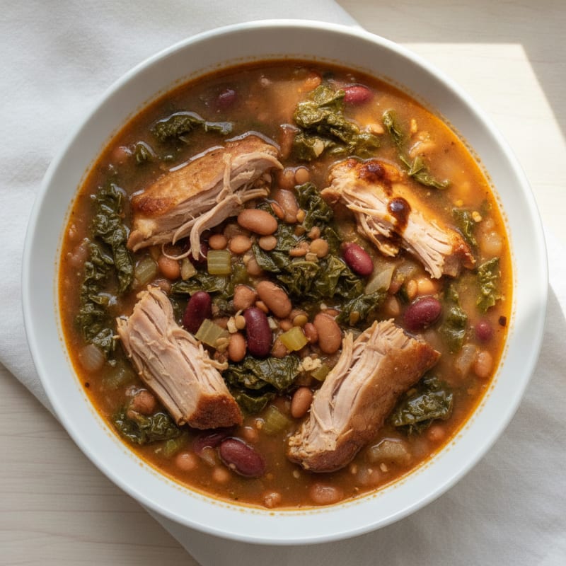 Smoked Turkey and Collard Green 15-Bean Soup