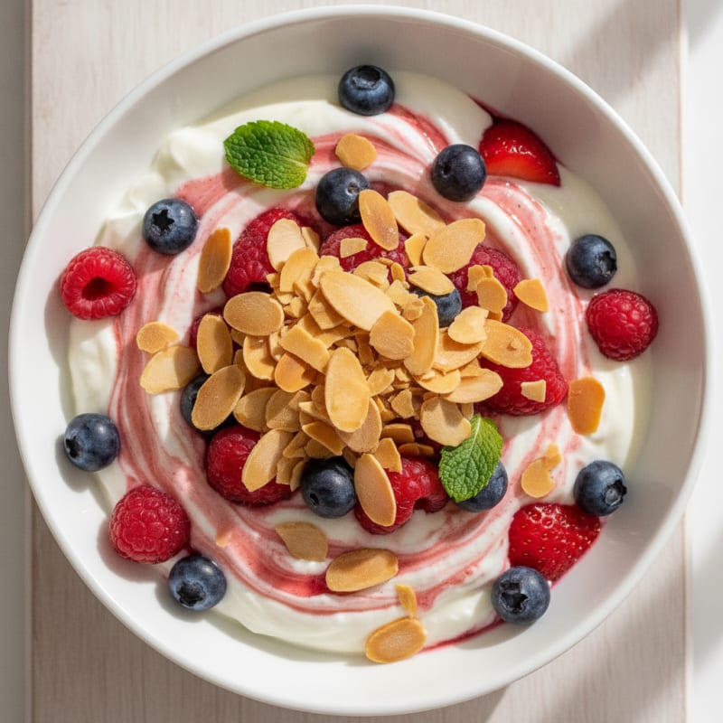 Greek Yogurt Protein Parfait with Mixed Berries and Almonds
