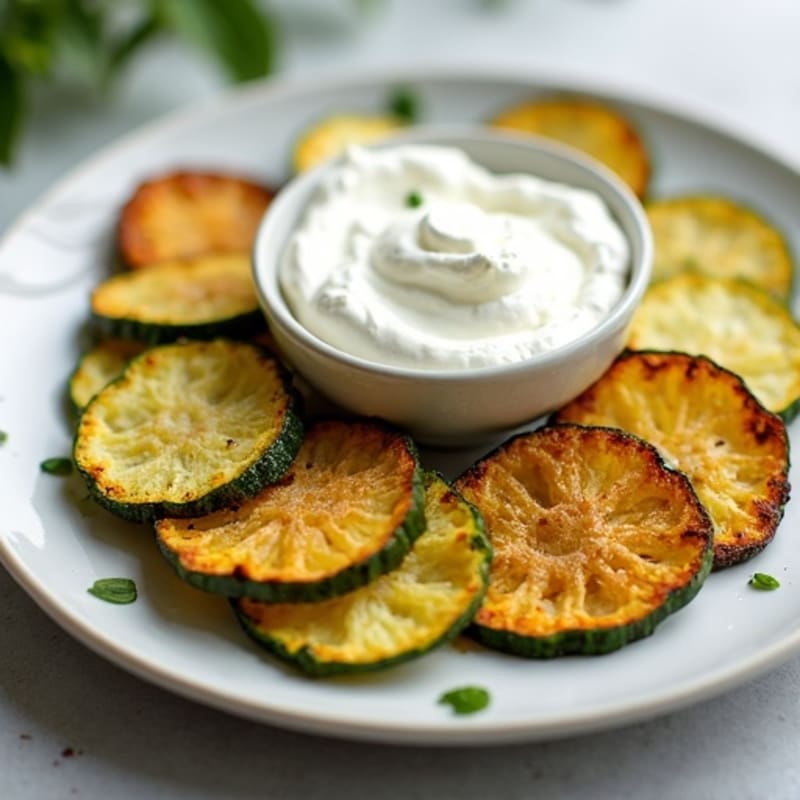 Crispy Baked Zucchini Chips with Sea Salt & Creamy Yogurt Dip