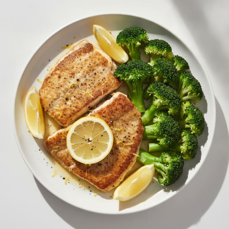 Seared Tilapia with Steamed Broccoli and Lemon