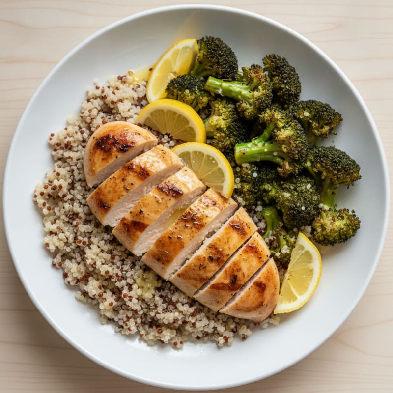 Grilled Chicken Breast with Quinoa and Roasted Broccoli