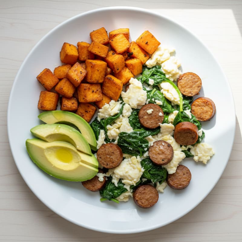 Egg White Scramble with Spinach and Turkey Sausage