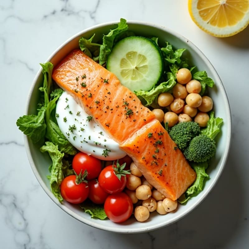 Smoked Mackerel Power Bowl with Fresh Greens and Creamy Lemon Dill Dressing