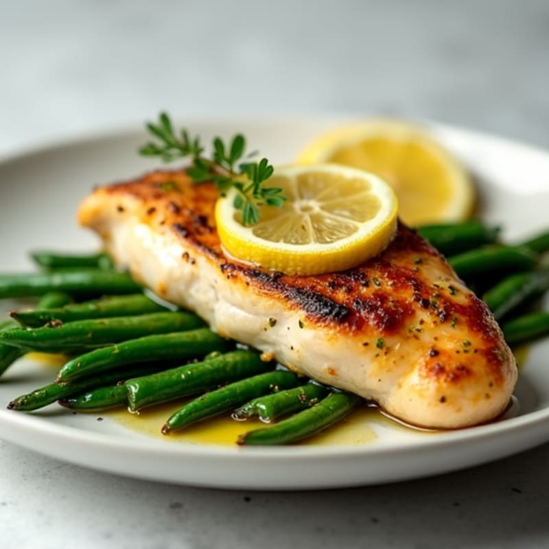 Lemon Garlic Pan Seared Chicken with Roasted Green Beans