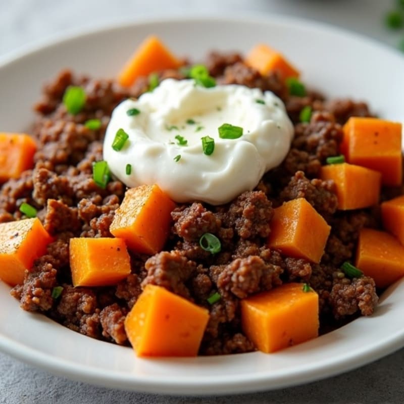 Savory Sweet Potato and Beef Skillet with Creamy Cottage Cheese