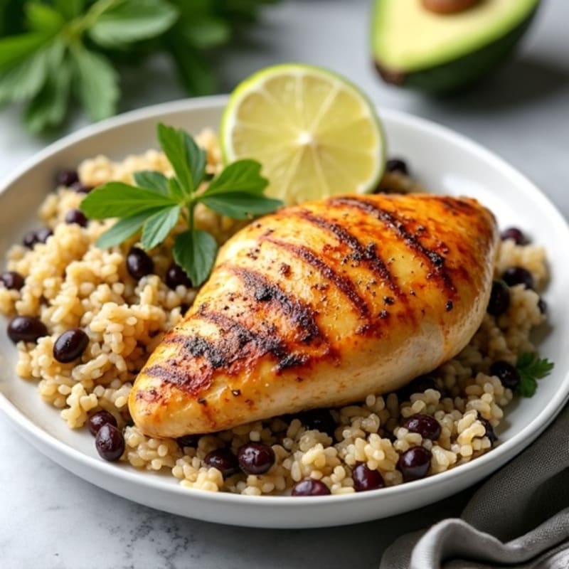 Zesty Roasted Chicken with Fluffy Cilantro-Lime Brown Rice, Black Beans, and Creamy Avocado
