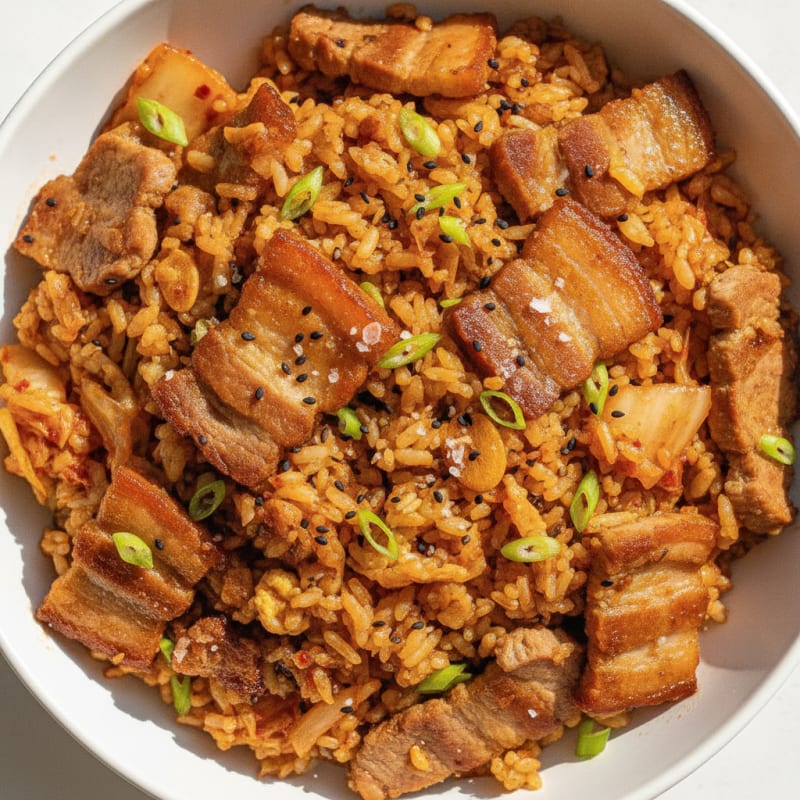 Savory Kimchi Fried Rice with Pork Belly