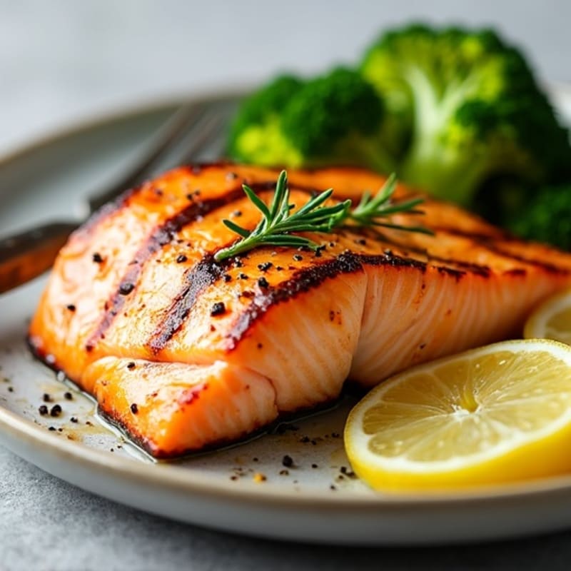 Flaky Lemon Herb Grilled Salmon with Roasted Broccoli