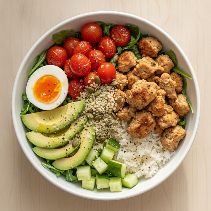 Ground Chicken and Roasted Vegetable Bowl