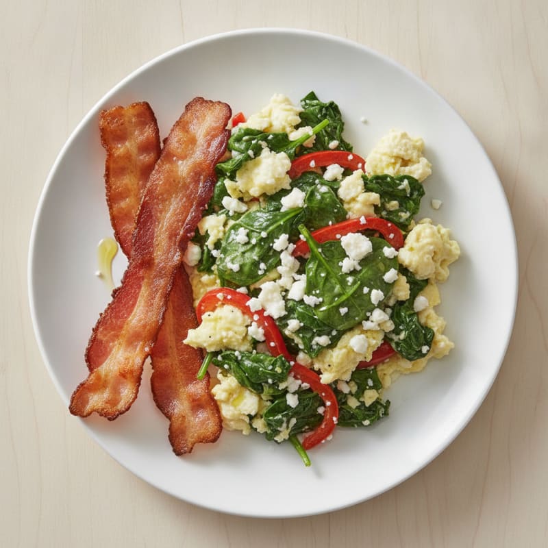 Egg White and Spinach Scramble with Turkey Bacon