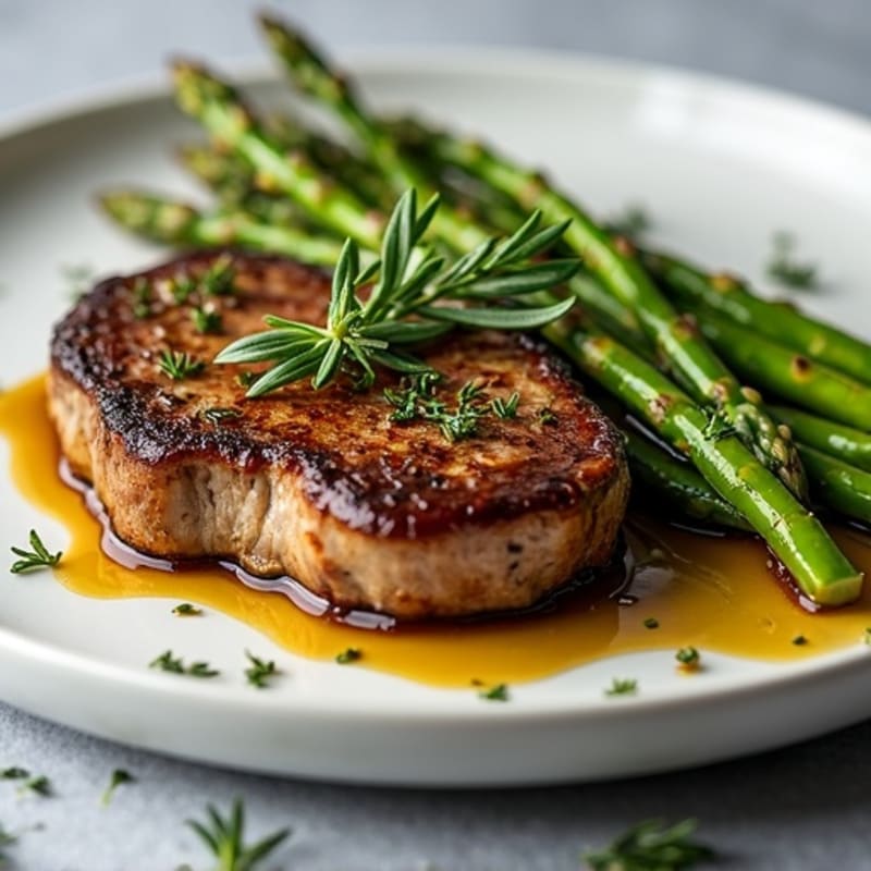 Garlic Herb Pan-Seared Steak with Roasted Asparagus