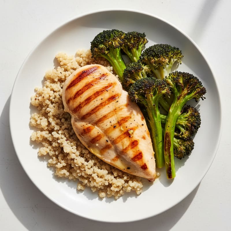 Grilled Chicken Breast with Quinoa and Roasted Broccoli