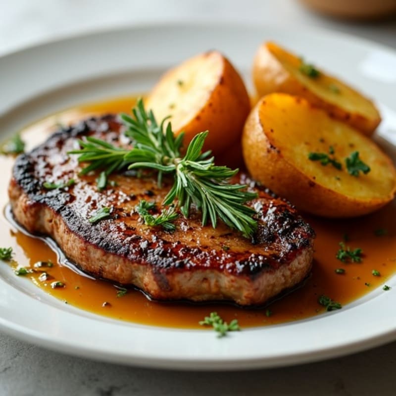Garlic Herb Pan-Seared Steak with Crispy Roasted Potatoes