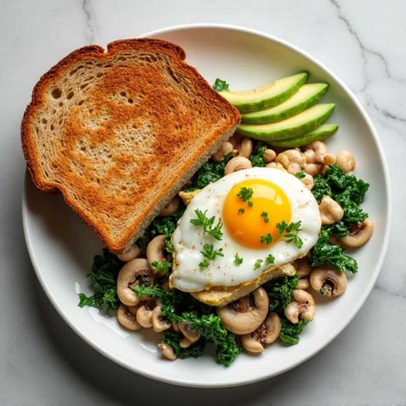 Egg White and Turkey Spinach Scramble with Sautéed Mushrooms