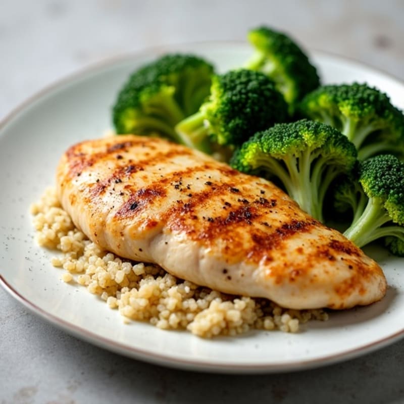 Seared Chicken Breast with Steamed Broccoli and Quinoa