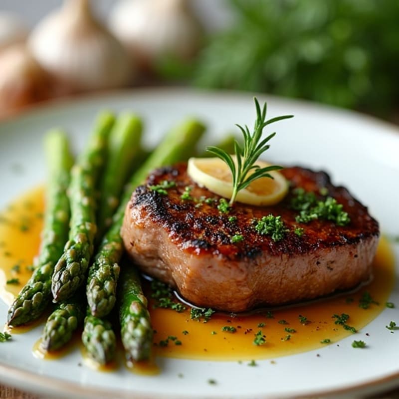 Garlic Herb Pan-Seared Steak with Roasted Asparagus