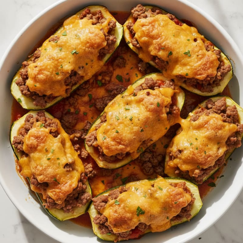 Cheesy Beef Stuffed Zucchini Boats