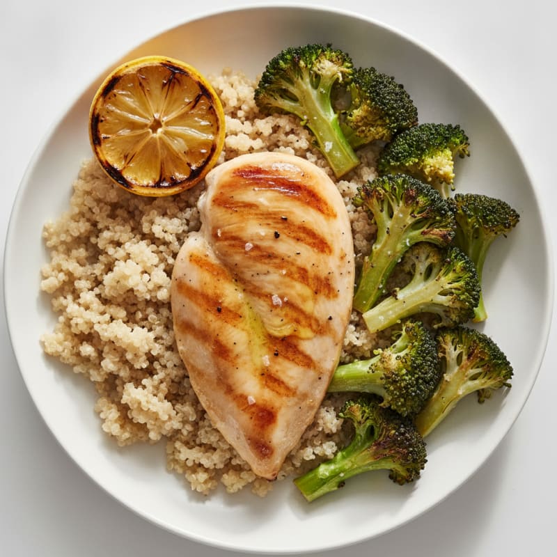 Grilled Chicken Breast with Quinoa and Roasted Broccoli