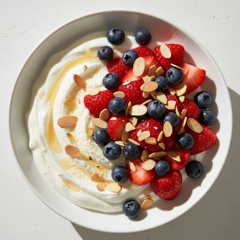 Greek Yogurt Protein Parfait with Mixed Berries and Almonds