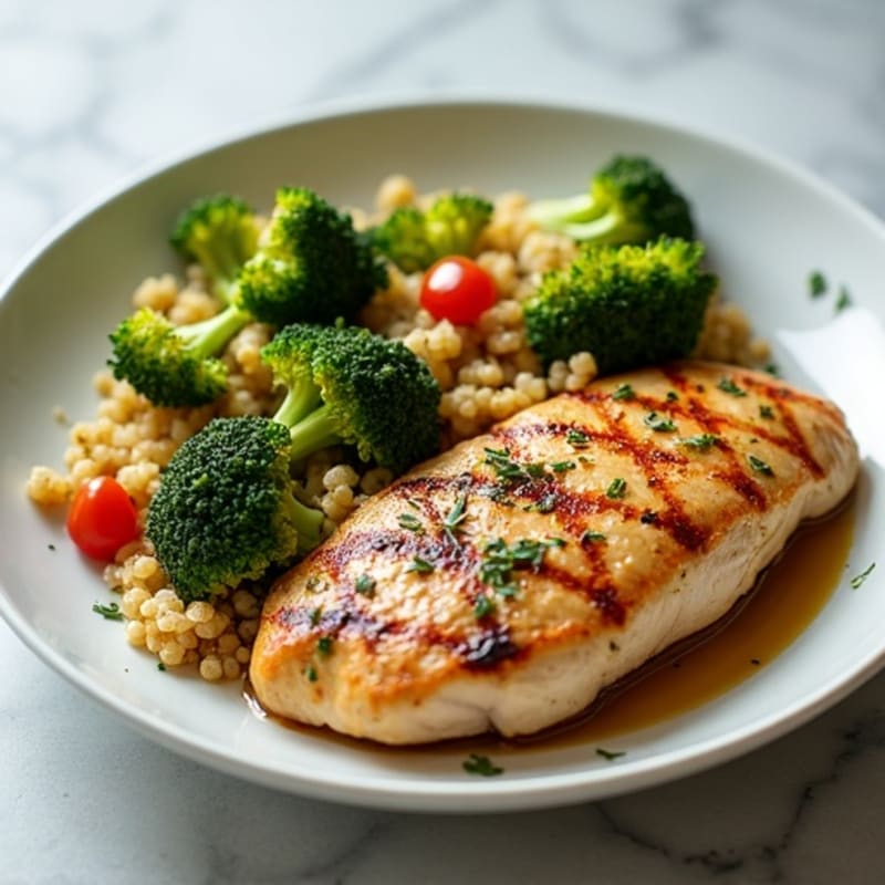 Grilled Chicken Breast with Quinoa and Roasted Broccoli