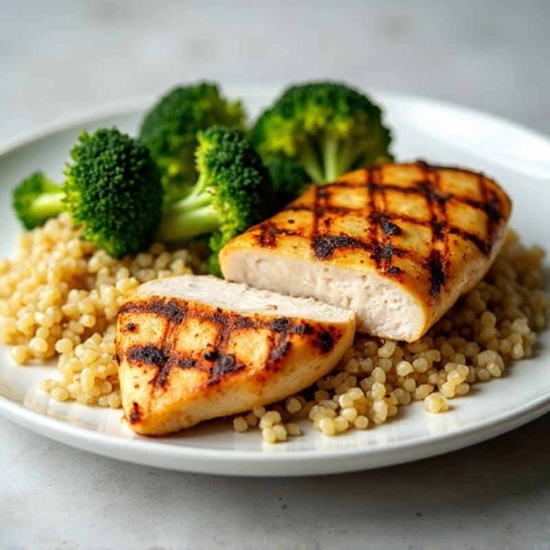 Grilled Chicken Breast with Roasted Broccoli and Quinoa