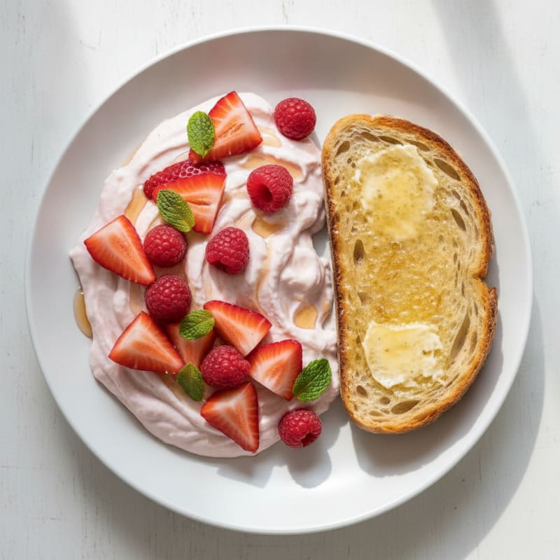 Greek Yogurt Strawberry Protein Bowl with Sourdough Toast
