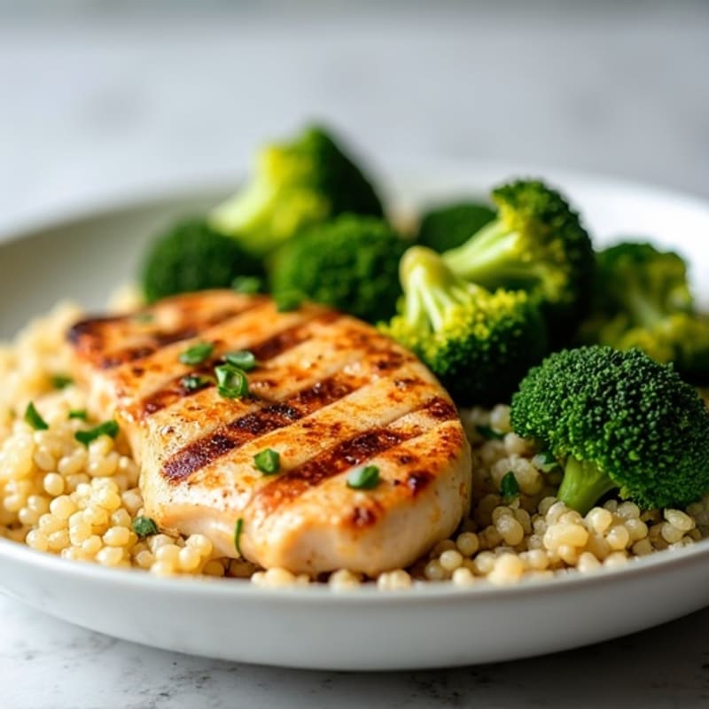 Grilled Chicken Breast with Quinoa and Roasted Broccoli