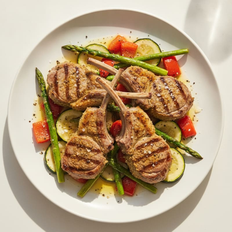 Grilled Herb Lamb Chops with Roasted Vegetables