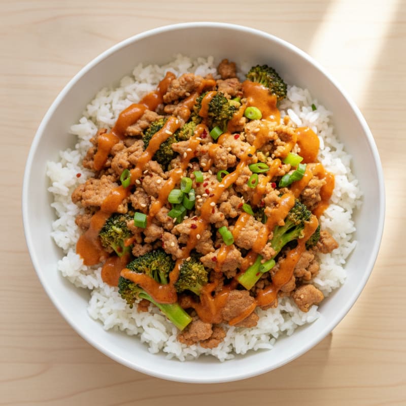 Spicy Pork and Broccoli Rice Bowl