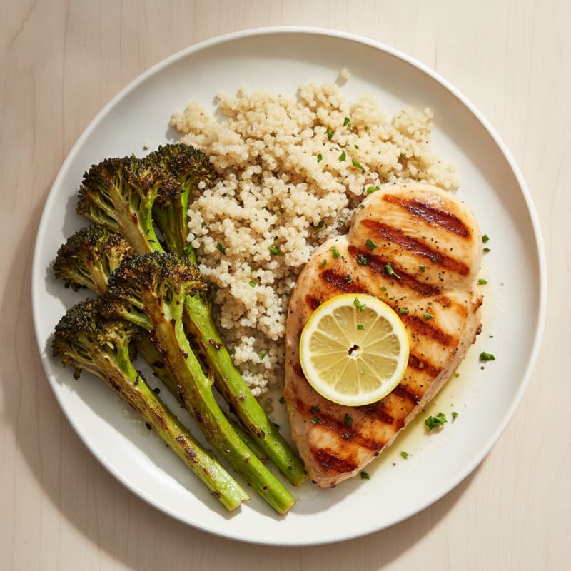 Grilled Chicken Breast with Quinoa and Roasted Broccoli