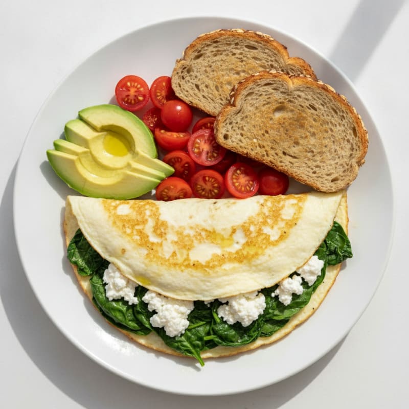 Egg White Spinach Omelette with Cottage Cheese and Tomatoes