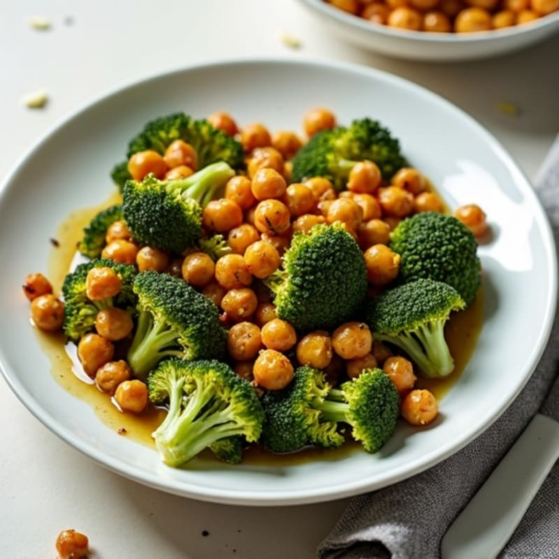 Crispy Roasted Garlic Broccoli with Tempeh & Chickpeas