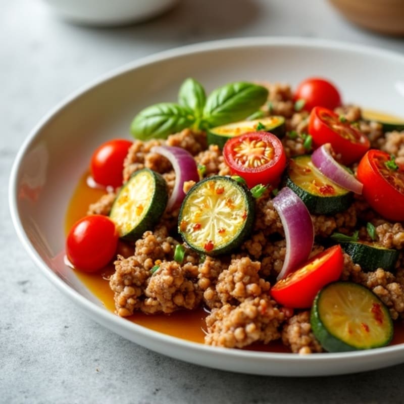 Lean Ground Turkey and Roasted Vegetable Skillet