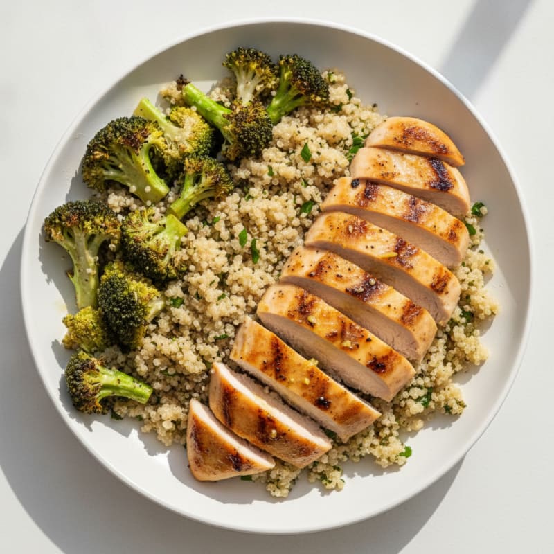 Grilled Chicken Breast with Quinoa and Roasted Broccoli