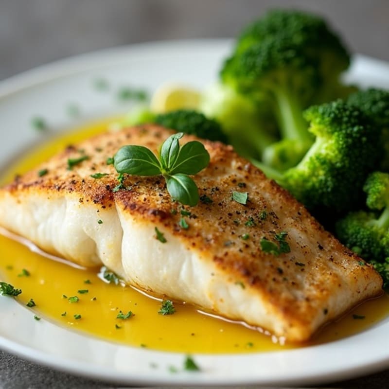 Herb-Crusted Pan Seared Sea Bass with Lemon Butter Sauce
