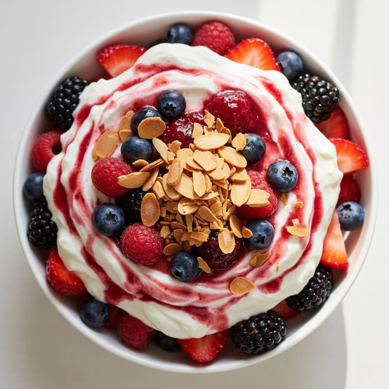 Greek Yogurt Protein Parfait with Mixed Berries and Almonds