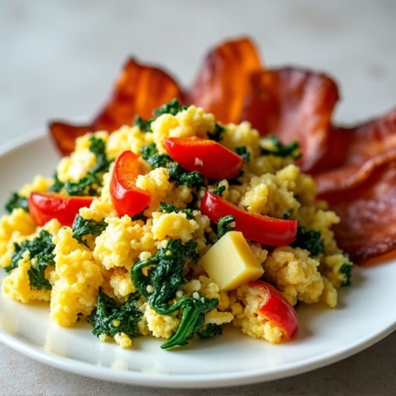 Savory Egg and Veggie Scramble with Crispy Turkey Bacon
