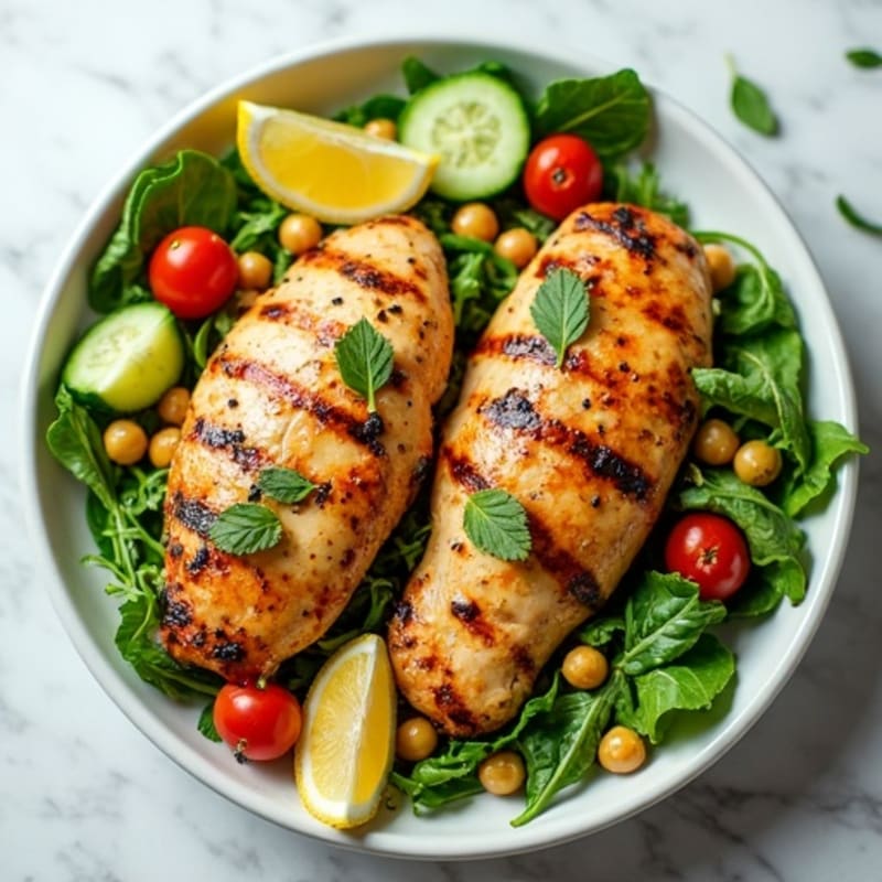 Lemon-Herb Grilled Chicken Salad with Fresh Greens and Crispy Chickpeas