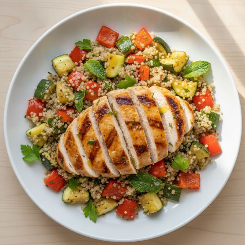 Grilled Chicken and Quinoa Salad with Roasted Vegetables