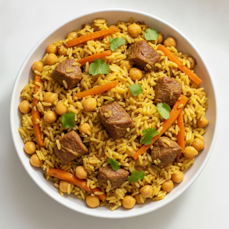 Uzbek Lamb Plov with Garbanzo Beans