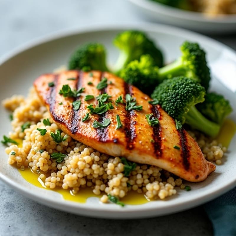 Grilled Chicken Breast with Quinoa and Roasted Broccoli