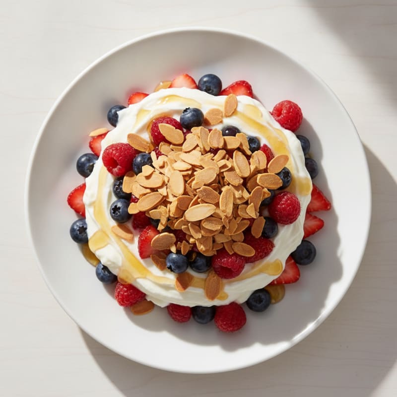 Greek Yogurt Parfait with Mixed Berries and Almond Crunch