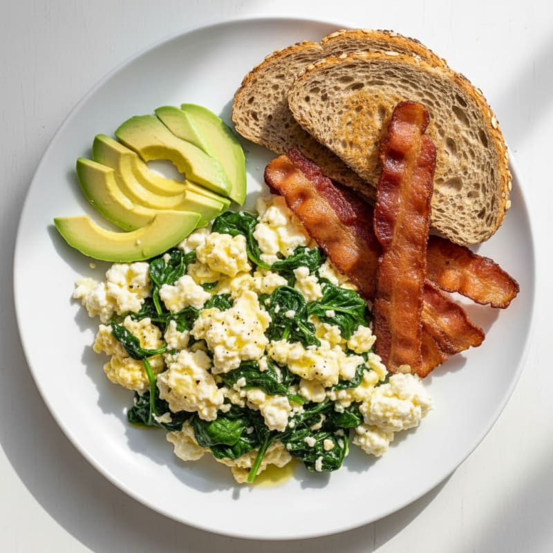 Cottage Cheese Scramble with Spinach and Turkey Bacon