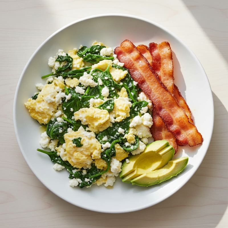 Cottage Cheese Scramble with Spinach and Turkey Bacon